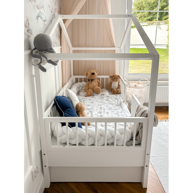 Dream Nest, patut montessori tip casuta, alb, 80x160