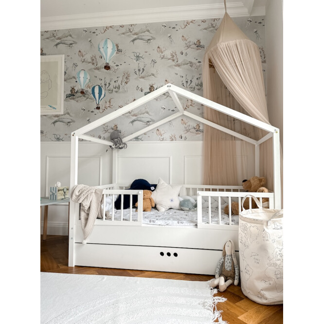 Dream Nest, patut montessori tip casuta, alb, 80x160