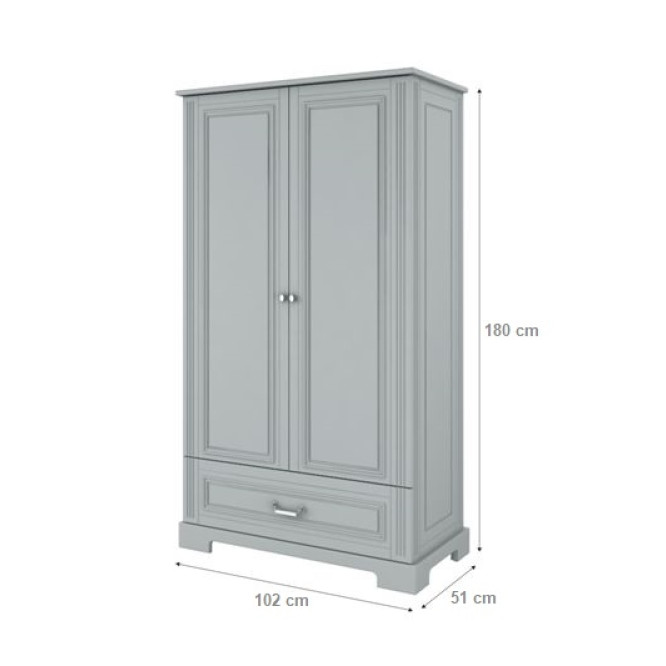 Dulap 2 usi, 1 sertar, MDF, Gri, stil clasic-romantic, 180x102 cm, colectia INES