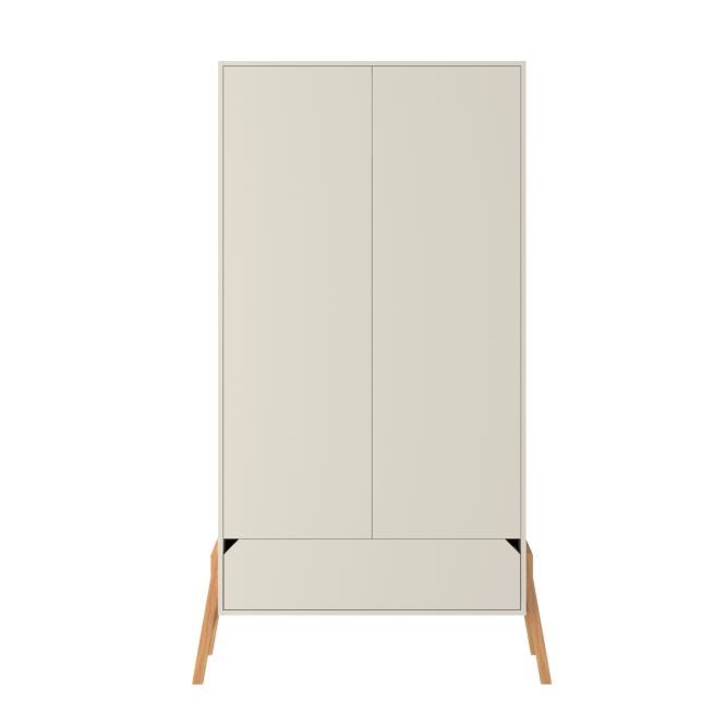 Dulap 2 usi, 1 sertar, PAL, picioare lemn de stejar, Latte, stil scandinav, 200x100 cm, colectia LOTTA