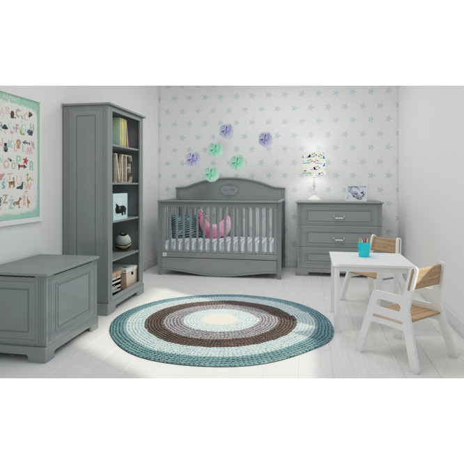 Patut bebe cu sertar, Good Night, lemn/MDF gri, 140 x 70 cm