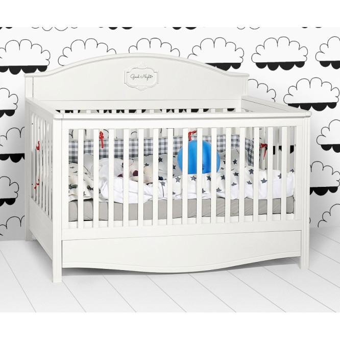 Patut bebe cu sertar, Lemn/MDF Alb, stil clasic-romantic, 140 x 70 cm, colectia GOOD NIGHT