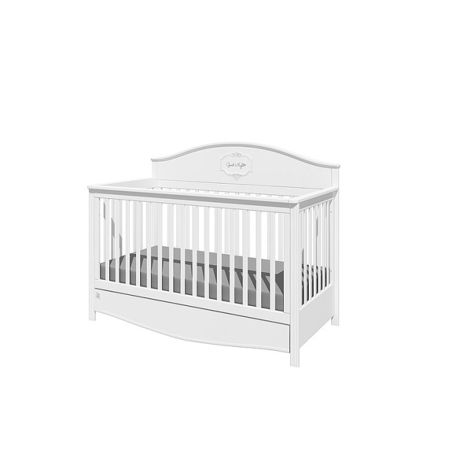 Patut bebe cu sertar, Lemn/MDF Alb, stil clasic-romantic, 140 x 70 cm, colectia GOOD NIGHT