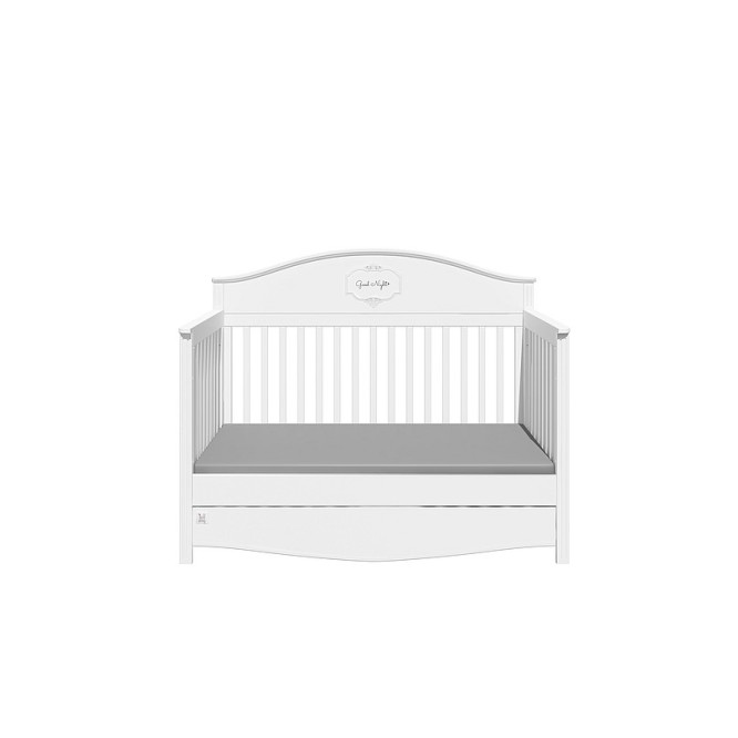 Patut bebe cu sertar, Lemn/MDF Alb, stil clasic-romantic, 140 x 70 cm, colectia GOOD NIGHT
