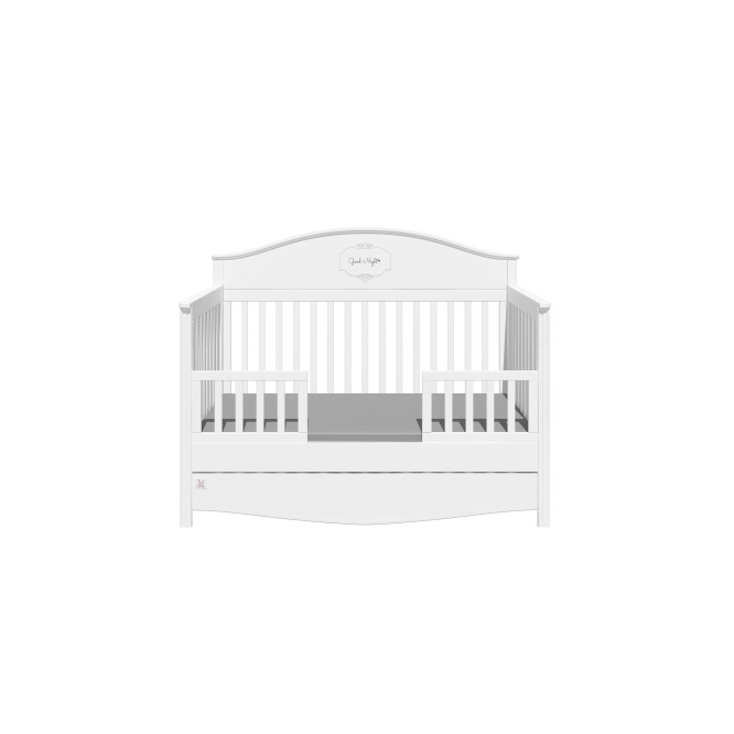 Patut bebe cu sertar, Lemn/MDF Alb, stil clasic-romantic, 140 x 70 cm, colectia GOOD NIGHT