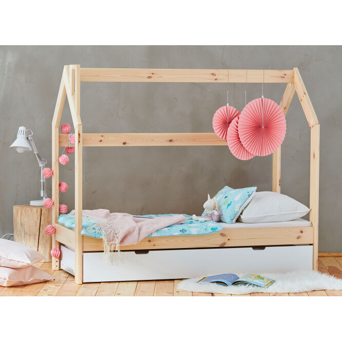 House bed Montessori, lemn de pin, 70x160 cm