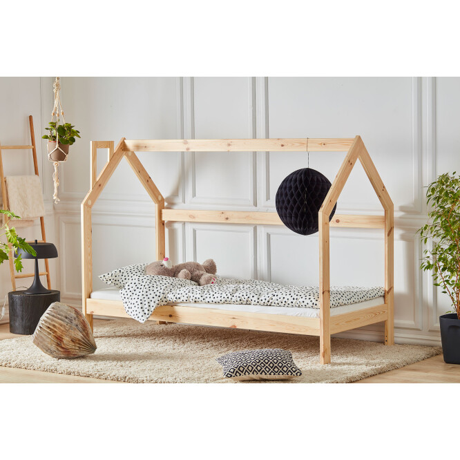 House bed Montessori, lemn de pin, 90x200 cm