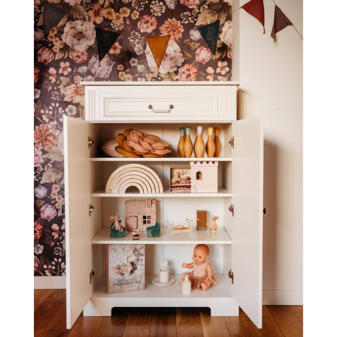 Comoda 2 usi, 1 sertar, MDF Alb, stil clasic-romantic, 125x85 cm, colectia INES