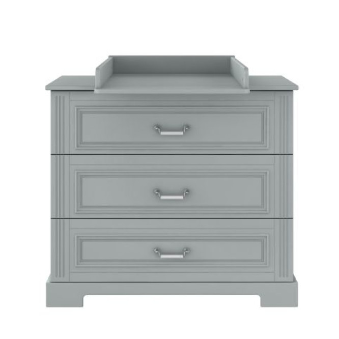 Comoda 3 sertare, cu manere de portelan, MDF, Gri, stil clasic-romantic, 120x90 cm, colectia INES