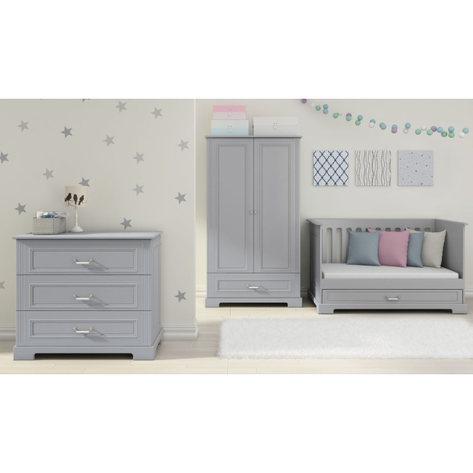 Dulap 2 usi, 1 sertar, MDF, Gri, stil clasic-romantic, 180x102 cm, colectia INES