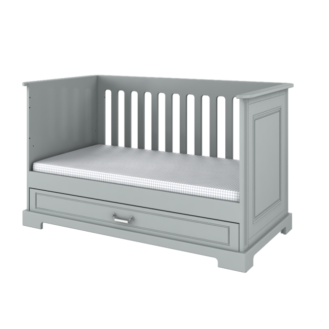 Set patut bebe transformabil, Ines gri si saltea 140 x 70 cm