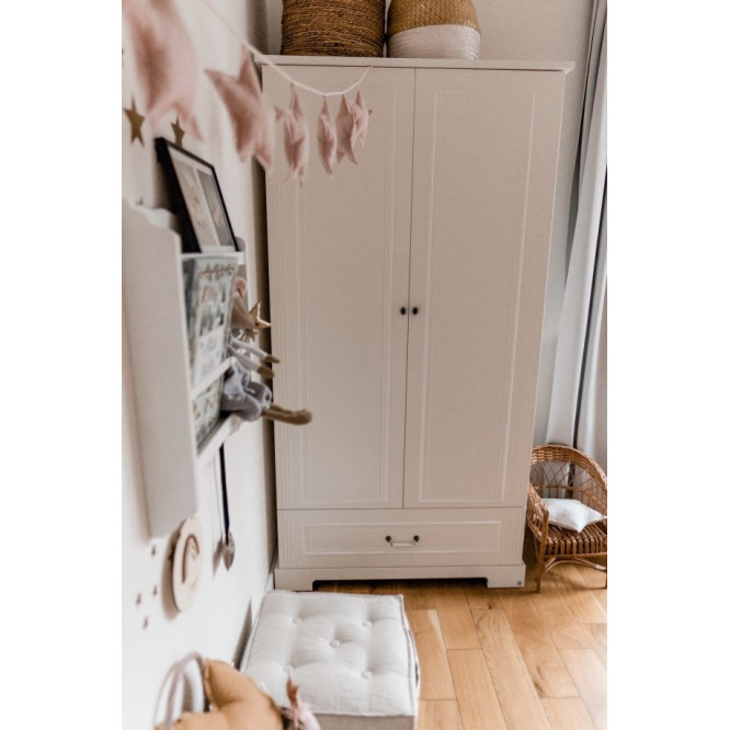 Dulap inalt 2 usi, 1 sertar, MDF, Alb, stil clasic-romantic 193x102 cm, colectia INES