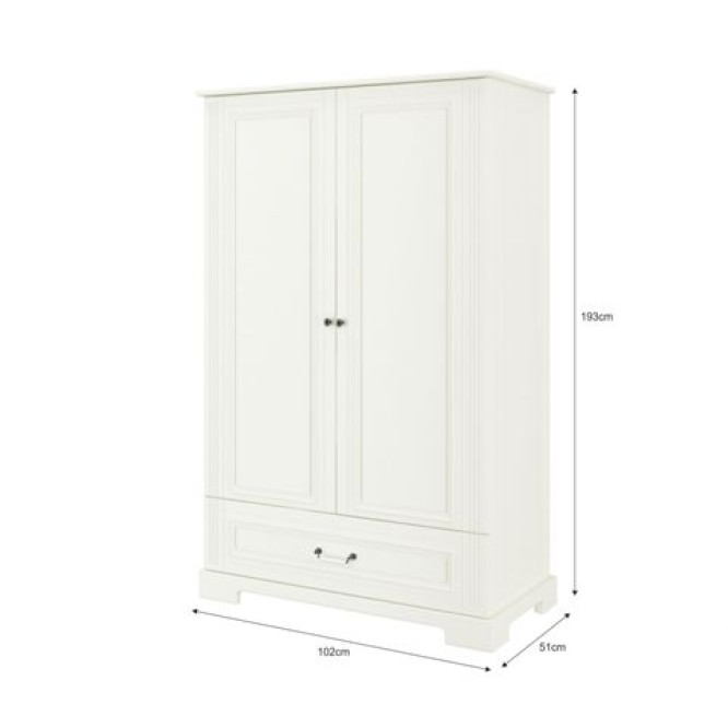 Dulap inalt 2 usi, 1 sertar, MDF, Alb, stil clasic-romantic 193x102 cm, colectia INES