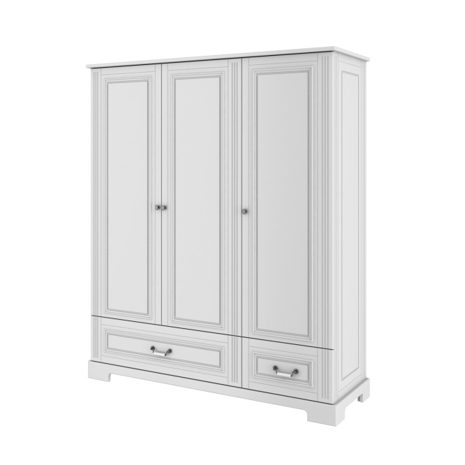 Dulap 3 usi, 2 sertare, MDF, Alb, stil clasic-romantic 180x150 cm, colectia INES