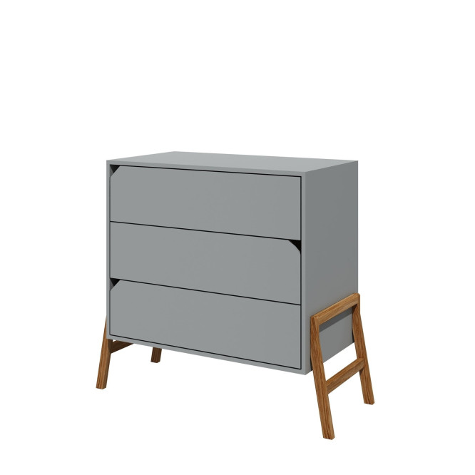 Comoda 3 sertare, PAL, picioare lemn stejar, Gri, stil scandiva, colectia LOTTA
