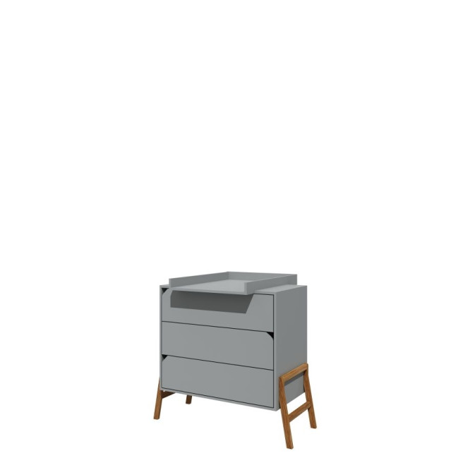 Comoda 3 sertare, PAL, picioare lemn stejar, Gri, stil scandiva, colectia LOTTA