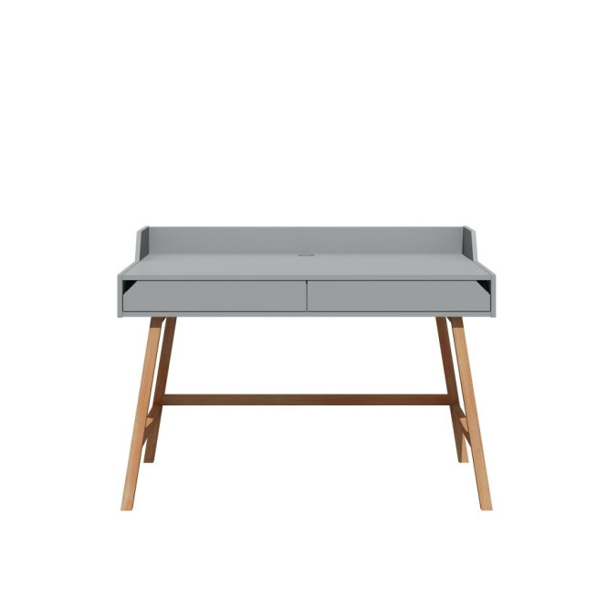 Birou LOTTA Gri, 2 sertare, blat 120x60 cm, picioare lemn de stejar, stil scandinav,