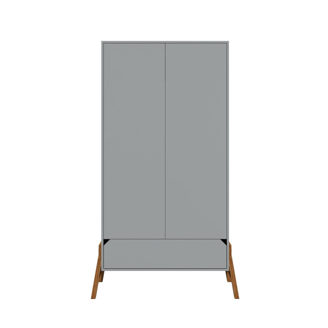 Dulap 2 usi, 1 sertar, PAL, picioare lemn de stejar, Gri, stil scandinav, 200x100 cm, colectia LOTTA