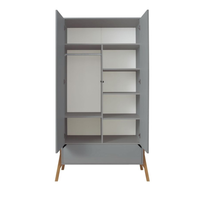 Dulap 2 usi, 1 sertar, PAL, picioare lemn de stejar, Gri, stil scandinav, 200x100 cm, colectia LOTTA
