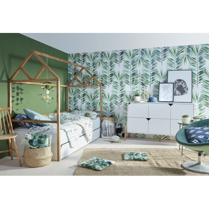 Comoda 6 sertare, PAL cu picioare din lemn de stejar, Alb, stil scandinav, colectia LOTTA