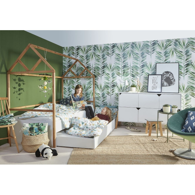 Pat tip casa cu sertar, Lemn de stejar, stil scandinav Alb, 90x200 cm, colectia LOTTA