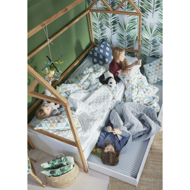 Pat tip casa cu sertar, Lemn de stejar, stil scandinav Alb, 90x200 cm, colectia LOTTA
