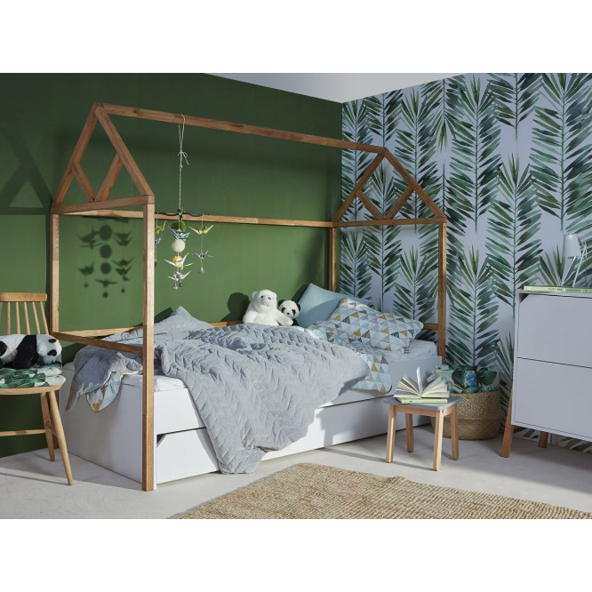 Pat tip casa cu sertar, Lemn de stejar, stil scandinav Alb, 90x200 cm, colectia LOTTA