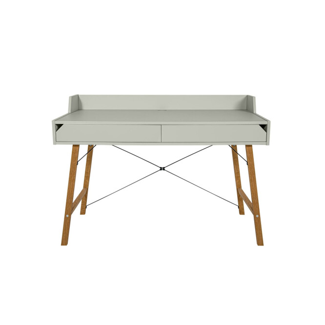 Birou LOTTA Sage, 2 sertare, blat 120x60 cm, picioare lemn de stejar, stil scandinav,