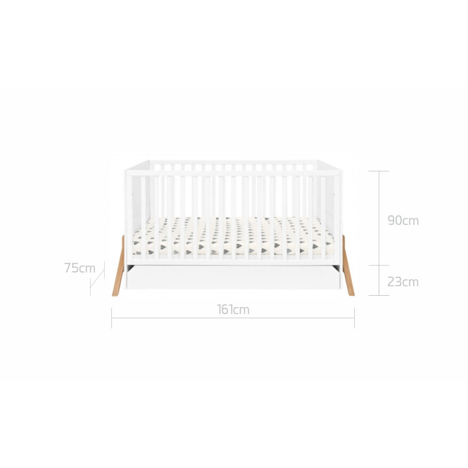 Set patut bebe lemn, alb cu sertar si saltea 140x70 cm colectia Lotta 