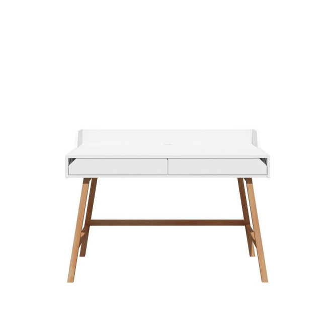 Birou LOTTA Alb, 2 sertare, blat 120x60 cm, picioare lemn de stejar, stil scandinav,