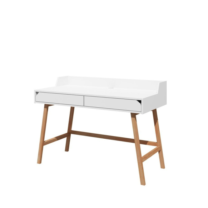 Birou LOTTA Alb, 2 sertare, blat 120x60 cm, picioare lemn de stejar, stil scandinav,