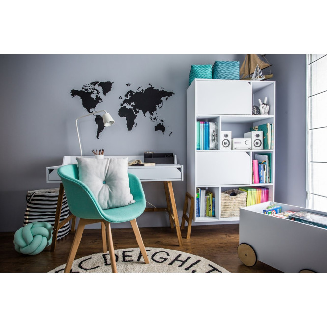 Birou LOTTA Alb, 2 sertare, blat 120x60 cm, picioare lemn de stejar, stil scandinav,