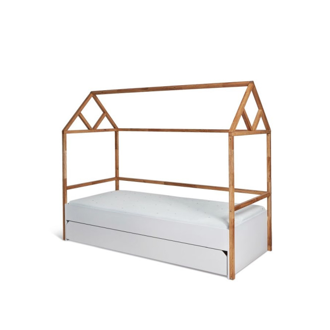 Pat tip casa cu sertar, Lemn de stejar, stil scandinav Alb, 90x200 cm, colectia LOTTA