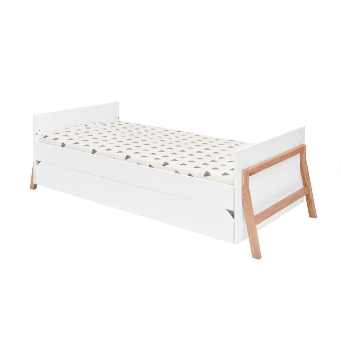 Patut bebe transformabil, cu sertar, lemn/MDF, Alb, stil scandinav, 140 x 70 cm, colectia LOTTA
