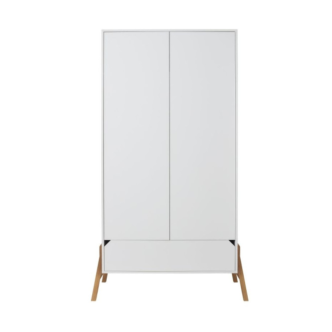 Dulap 2 usi, 1 sertar, PAL, picioare lemn de stejar, Alb, stil scandinav, 200x100 cm, colectia LOTTA