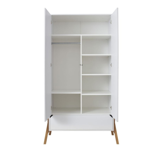 Dulap 2 usi, 1 sertar, PAL, picioare lemn de stejar, Alb, stil scandinav, 200x100 cm, colectia LOTTA