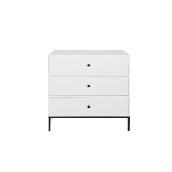 Comoda 3 sertare, Lumi, MDF cu picioare metalice, ALB