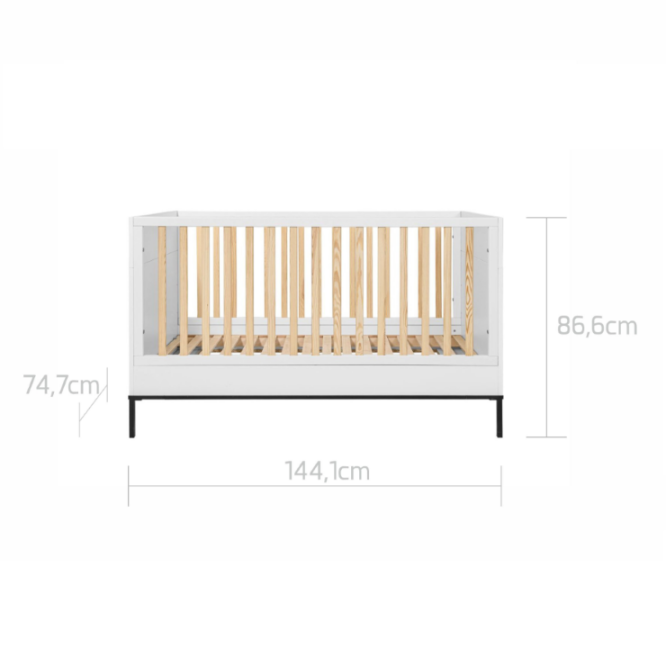 Patut bebe Lumi, transformabil, Modern, Lemn de Pin, picioare metalice, 70x140 cm