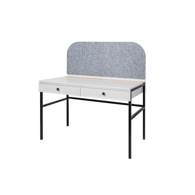 Birou LUMI, 2 sertare, MDF/ picioare metalice, Alb, suprafata de studiu 120x64 cm