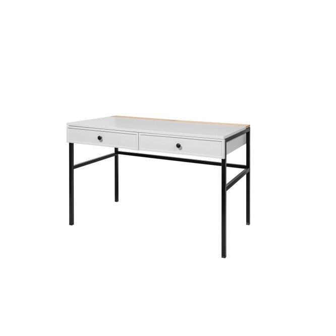Birou LUMI, 2 sertare, MDF/ picioare metalice, Alb, suprafata de studiu 120x64 cm