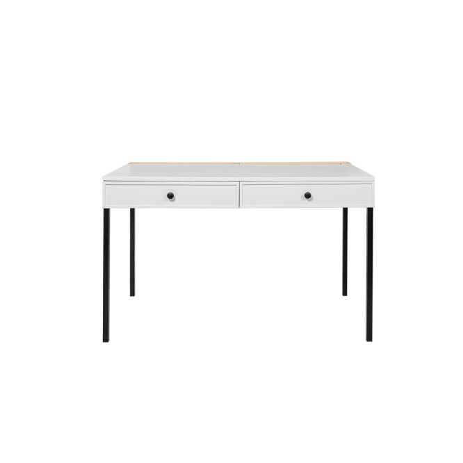 Birou LUMI, 2 sertare, MDF/ picioare metalice, Alb, suprafata de studiu 120x64 cm