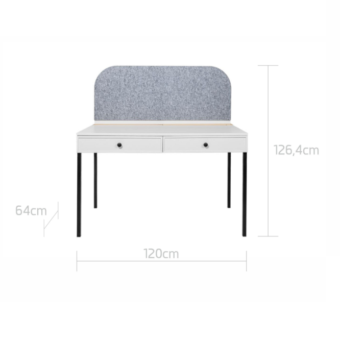 Birou LUMI, 2 sertare, MDF/ picioare metalice, Alb, suprafata de studiu 120x64 cm