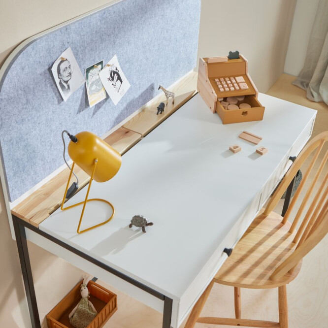 Birou LUMI, 2 sertare, MDF/ picioare metalice, Alb, suprafata de studiu 120x64 cm