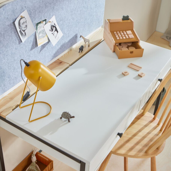 Birou LUMI, 2 sertare, MDF/ picioare metalice, Alb, suprafata de studiu 120x64 cm