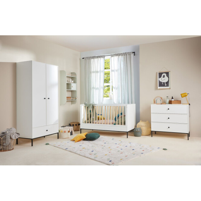 Dulap 2 usi cu sertar, Lumi, MDF/picioare metalice, ALB, 190x90 cm