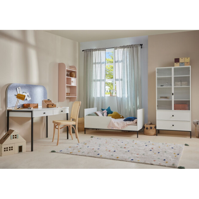 Birou LUMI, 2 sertare, MDF/ picioare metalice, Alb, suprafata de studiu 120x64 cm
