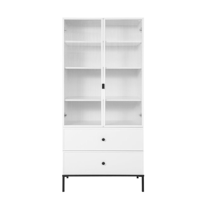 Biblioteca 3 rafturi cu 2 usi, 2 sertare, Lumi, MDF/picioare metalice, ALB, 170x80 cm