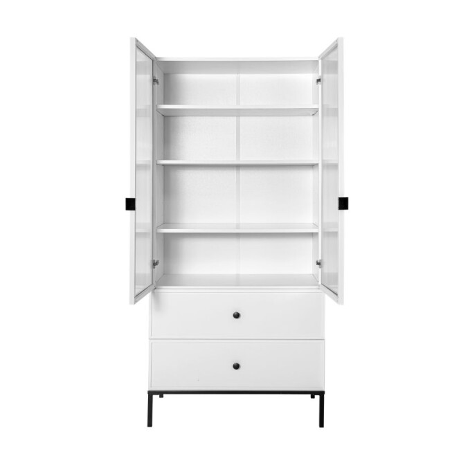 Biblioteca 3 rafturi cu 2 usi, 2 sertare, Lumi, MDF/picioare metalice, ALB, 170x80 cm