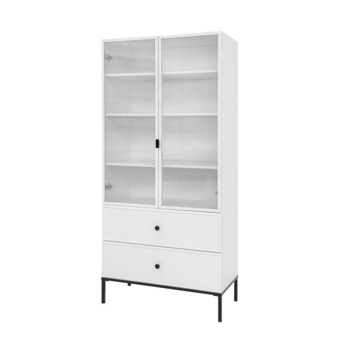 Biblioteca 3 rafturi cu 2 usi, 2 sertare, Lumi, MDF/picioare metalice, ALB, 170x80 cm
