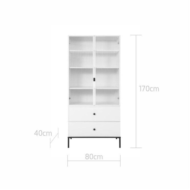Biblioteca 3 rafturi cu 2 usi, 2 sertare, Lumi, MDF/picioare metalice, ALB, 170x80 cm